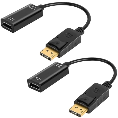 AXFEE 2 Piezas Adaptador Displayport a HDMI, 4K Cable Displayport a Hdmi, DP (Puerto de Pantalla) Convertidor Macho a Hdmi Hembra, Compatible para Lenovo, DELL, HP, PC, proyector, TV, Negro