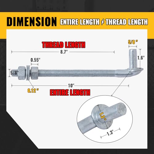 VIVIDA 10" J Bolt Gate Hinge 4 Pack, Chain Link Gate Bolt Hinge with 5/8" Male Pin, Galvanized Steel, Nuts & Washers Included by VIVIDA - Image 2