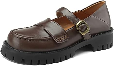LIPIJIXI Modische Plateau-Loafer für Damen, Riemen-Penny-Loafer, dicker Absatz, Mary Jane