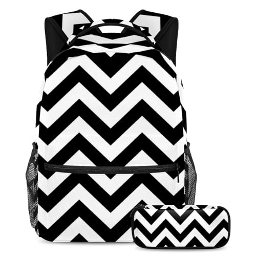 Sacs à dos zigzag noir et blanc pour le lycée et les voyages de week-end