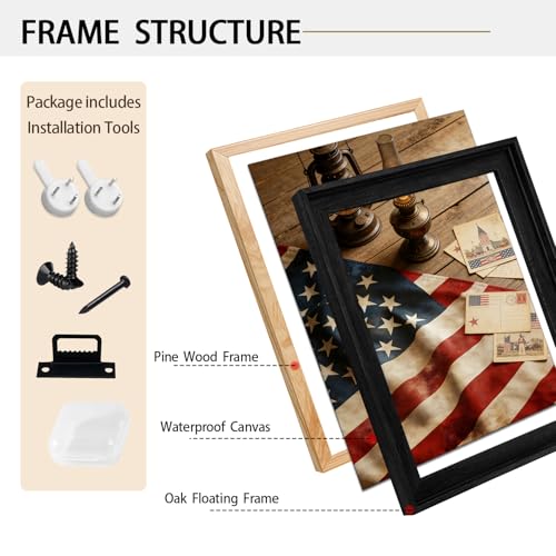 Image of American Flag Framed Canvas Wall Art, 4th of July Red White Blue Canvas Prints, USA Flag with Picture Patriotic Decorations, Modern Independence Day Wall Decor for Bedroom Living Room Office 8x10