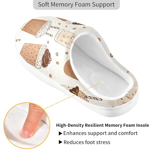 JUNZAN Handdrawn Cute Coffee Beans Brown Womens House Cotton Slippers Comfy Memory Foam Bedroom Slippers for Hospital Funny Presents 6-72