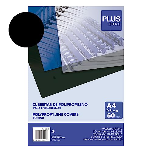 Couvertures de reliure A4 plastique noir Plus Office PPS-08BK 80 microns x50 pour dossier