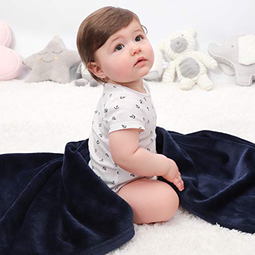 Tillyou Micro Fleece Plush Soft Toddler Blanket For Boys Girls - Large Lightweight Crib Blanket For Baby Bed Lounger - Fuzzy Warm Cozy Blanket For Daycare Preschool Naptime Oversized 40X50 Navy Blue #TOP2