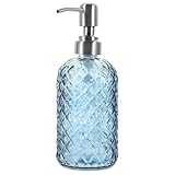 GALPADA Botella Dispensadora de Vidrio con Bomba Recargable para Jabón Líquido y Champú Dispensador Antigoteo para Baño y Cocina Diseño Moderno y Compacto Azul con Bomba de Inoxidable