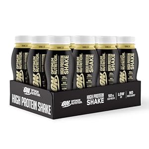 ON High Protein Shake Bottles, Ready To Drink Healthy Snacks, No added sugars, low fat, Post Workout Snack for Men and Women, Vanilla Flavour, 12x500ml, Packaging may vary
