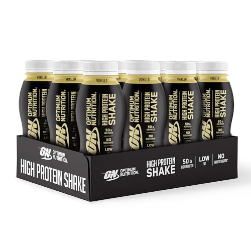 ON High Protein Shake Bottles, Ready To Drink Healthy Snacks, No added sugars, low fat, Post Workout Snack for Men and Women, Vanilla Flavour, 12x500ml, Packaging may vary