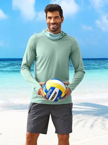 Image of PINSPARK Men's Sun Protection Hoodie with Mask UPF 50+ UV Long Sleeve Shirt Men Rash Guard Performance Fishing Hiking Shirt
