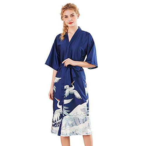 JITTY Damen-Bademantel, Kimono-Bademantel, Seiden-Satin, Nachthemd, Nachtwäsche, Bademantel für Damen, Brautjungfer, Brautdusche, Blau, X-Large Cover