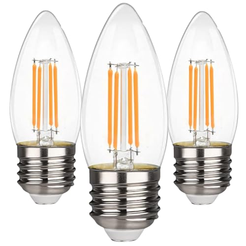 BHMAOYN 12V 24V LED E27 Tornillo Bombilla,4W=40W,Blanco Cálido 2700K 12-24V Antiguo Retro Candelabro C37 E27 LED Luces,Para Coches,Autocaravanas,Yates,Barcos de vapor,Caravanas,Barcos,Paquete de 3