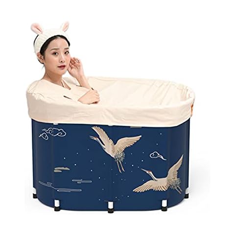 LQ-MAOZI Portable Folding Bathing Bathtub for Adults Separate Family Bathroom Spa Tub Khan Steam Room Efficient Maintenance of Temperature,Blue Cover