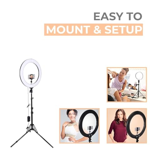Image of Portable LED Ring Light with 3 Color Modes Dimmable Lighting | for YouTube | Photo-Shoot | Video Shoot | Live Stream | Makeup & Vlogging | Compatible with Android Phones & Cameras