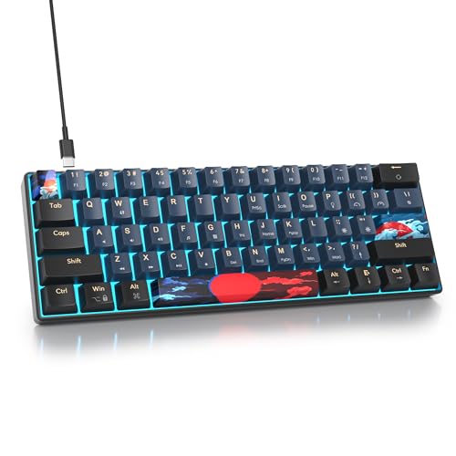 SOLIDEE 60% Mechanical Gaming Keyboard,61 Keys with Linear Red Switches,Wired Mechanical Keyboard with Ice Blue Light LED Backlit,Compact Ergonomic Keyboard for PS5/PS4/Xbox Gamer(61 Blue Samurai)