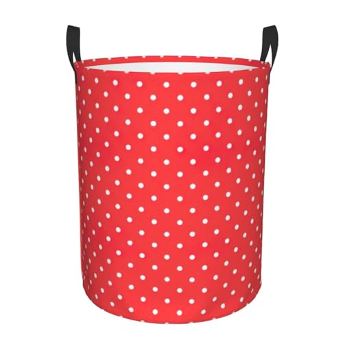Cesta de ropa sucia redonda de una sola capa con lunares rojos y blancos, cesta de lavandería para tus necesidades de organización del hogar
