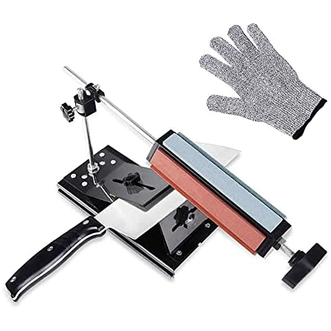 ZUKEY Upgrade Kitchen Knife Sharpener System with 6 Whetstones, 360° Rotation Flip Design, Fixed-Angle Stainless Steel Professional Chef Knife Sharpening Kit Blades with Glove Cover
