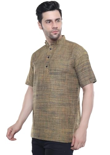 Image of Khadie Cotton Blend Solid Casual Regular Fit Mandarin /Chinese Collor Short Kurta for Men