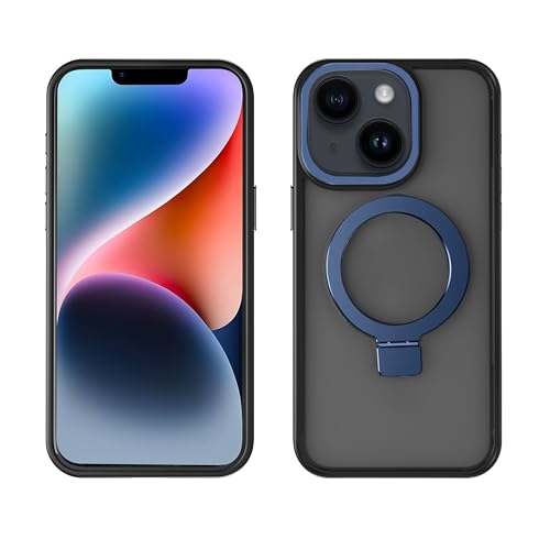 Image of amazon basics Grip Case for iPhone 13 and iPhone 14 | Horizontal and Vertical Metal Rotating Stand Included (Blue)