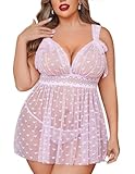 Avidlove Womens Lingerie Lace Babydoll Sexy Sleepwear Strap Chemise Plus Size Nightie Sheer Nightwear Pink 4XL