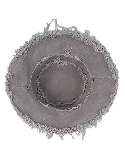Image of Zylioo Plus Size Frayed Bucket Hat, Reversible 2 in 1 Fringe Tassel Sun Hat for Big Heads, Wide Brim UPF 50+ Fishing Hat