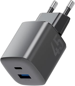 Energea AmpCharge Mini 45 1 Adet 45W Type-C ve 30W USB  k l  PD PPS QC 3.0 GaN H zl   arj Aleti - Siyah