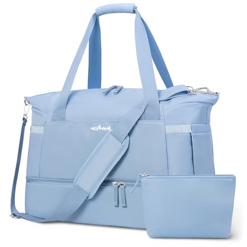 Image of ETRONIK Gym Bag for Women, Travel Duffel Bag with Shoes Compartment, Weekender Bag with USB Charging Port, Blue, Large, Travel Bag With Usb Charging Port