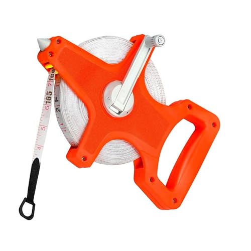 Maßband 50m mit Klappkurbel, Zoll- und Metermaß, Rollmaß mit Griff, Glasfasermessgerät 50m