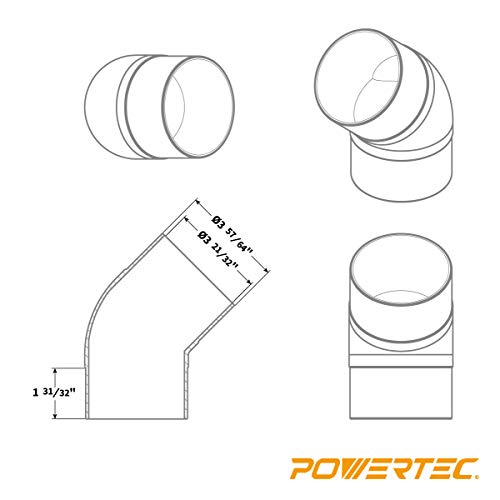 Powertec 70183 4” 45 Degree Elbow - Abs Plastic Right Angle Dust Collector Connector (Black) #TOP1
