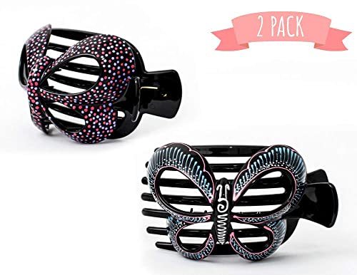 Butterfly Barrettes Hand Painted, Bun Cover Clips, 2 Pcs of a Uniquely Hair Bun Holder. for Thick and Thin Hair. this Attractive Hair Accessory can be used as a Bun Maker or a Hair Claw. - Thumbnail 3