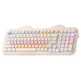 YUNZII C98 ワイヤレスメカニカルキーボードテンキー付き 99キー BT5.0/2.4GHz/USB-C ホットスワップ ガスケットマウント キーボード PBT MOAキーキャップ カスタムRGBバックライト搭載 可愛いケーキ Win/Mac対応 技適認証取得 (ベージュ, ミルクV2リニアスイッチ)