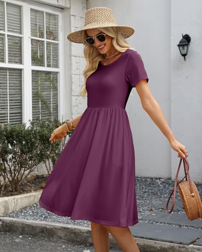 Image of COSSEN Women's 2026 Summer Midi Dress Crew Neck Short Sleeve Casual Tshirt Flowy Loose Sundress with Pockets