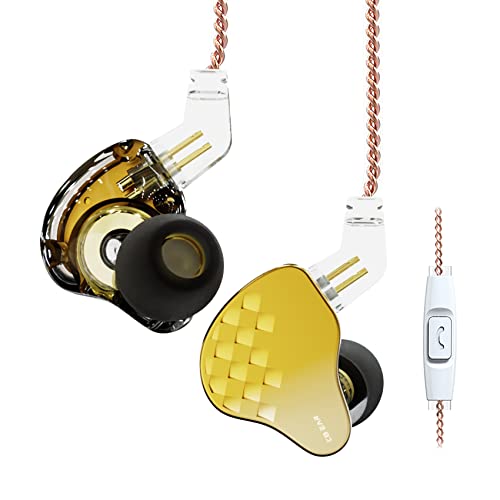 Yinyoo KBEAR Robin in-Ear Earphones, inear Monitors1DD+4BA Hybrids Drivers Stereo Sound Headphones, HiFi Wired Earbuds Headset with Detachable Cable, Gift for Musician Singer Drummer (With mic, Gold)
