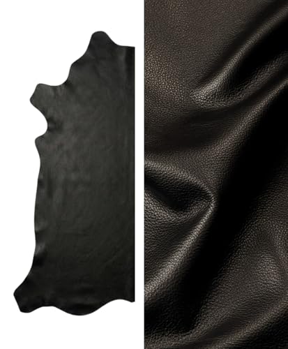 Premium Genuine Leather Natural Grain Cowhide Hides High-Quality Leather Skins for Upholstery Crafting Tooling Sewing and DIY Leather Projects (Black 20 Square Feet (Full Side))