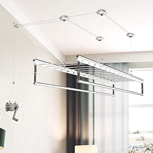 Drying rack Wall and Ceiling Dryer 180cm Hand-Cranked 4-Bar Airer Clothesline Aluminum for Home Bathroom Outdoor Laundry Silver