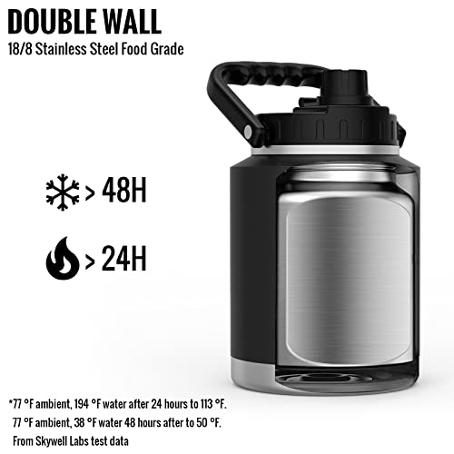 Skywell Insulated Water Bottle 64Oz Stainless Steel Water Bottle With Handle And Wide Mouth Water Flask Sweat-Proof And Leak-Proof Half Gallon Water Jug For Hiking Camping And Outdoors, Black #TOP1