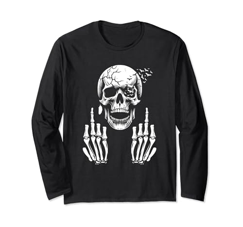 Skull Skeleton Middle Finger Halloween Adult Humor F You Long Sleeve T-Shirt