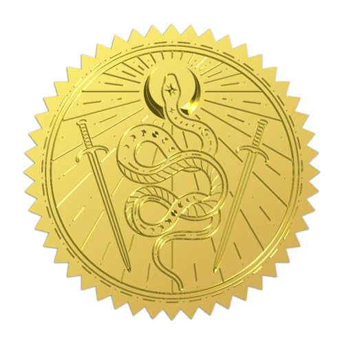 WADORN 100 sellos de sobres en relieve dorado de serpiente, sellos adhesivos de fase lunar de 2 pulgadas, sellos de certificado de animales, sellos redondos en relieve para invitaciones de boda,