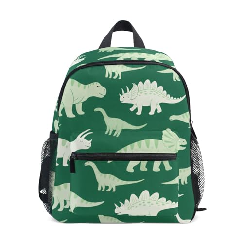voucong Mochila para niñas de 5 a 8 años, diseño de dinosaurio, color verde, con correa para el pecho, con etiqueta de nombre, para niñas de 5 a 8 años