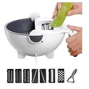 9 in 1 Plastic Bowl Shape Vegetable Fruits Grater Slicer Multipurpose Uses Food Chopper with Strainer System Multipurpose Uses