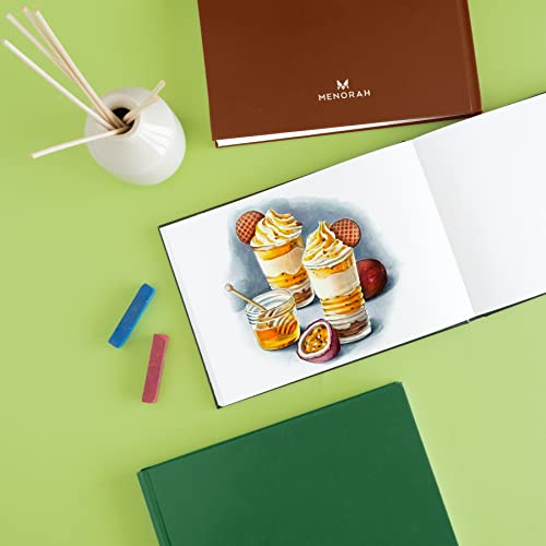 Image of MENORAH - A5 - Sketch Book for Artist - 115 GSM (160 Pages / 80 Sheets) - Artist Drawing Book - (14.8Cm X 21.0Cm) - Hard Case Bound - Completely Handmade-Landscape- Black, Paper, oil pastels