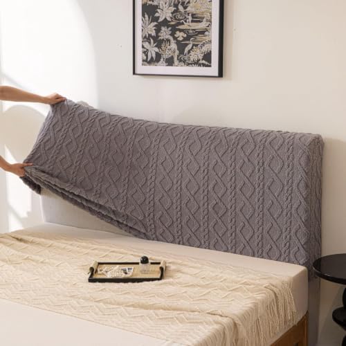 Image of HOMETHREADS Stretchable Lycra /Velvet Headboard Cover | Soft, Dust-Proof & Wrinkle-Resistant Bed Back Protector | Fits Leather, Wooden & Fabric Bedsides | for 5ft to 6.5ft Beds (Grey, 150x65cm)