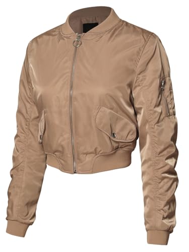 MixMatchy Women's Casual Bomber Jacket Zip Up Outerwear Windbreaker with Pockets2