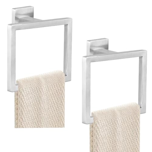 JOPOFI Toallero de 2 piezas, soporte para toallas de mano, soporte grueso de acero inoxidable SUS 304 para baño, anillo cuadrado de toalla de mano de diseño moderno, barra de toalla de mano