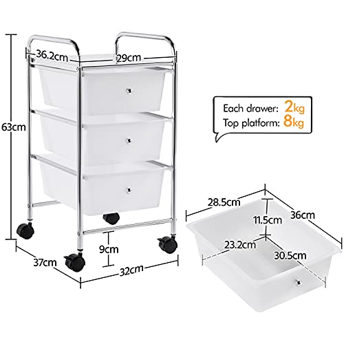 Yaheetech Trolley met 3 opbergvakken, rolcontainer rolbaar, badrolwagen met remmen, opbergwagen van plastic… - Image 8