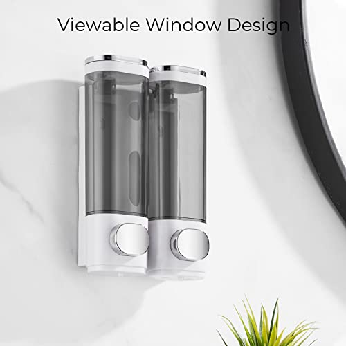 Modunful Shower Dispenser 2 Chamber No Drill Wall Mounted Shampoo & Conditioner Dispenser for Bathroom Shower Wall Mounted Shampoo Conditioner Body Wash Dispenser for Bathroom,Large Capacity(White) - Image 2