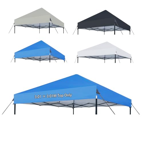Joramoy 10×10 Canopy Replacement Top Only, Waterproof Pop Up Canopy Tent Top Cover with Ropes, Instant Canopy Top Sunshade Sliver Coated for Outdoor Garden Patio Camping (Blue)