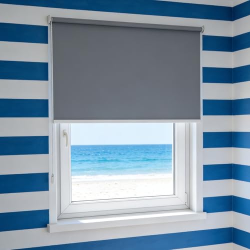 Estor Opaco sin Taladrar 43 x 85 cm con Cadena, Persianas Enrollable para Fijación sin Taladrar con Clip, Protección Visual 100% Estores Opacose para Puertas y Ventanas, Gris Oscuro