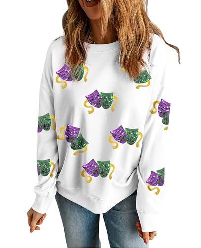 Image of SELINK Womens Sequin Sweatshirt Oversized Crewneck Long Sleeve Casual Pullover Tops, Z511 White Sequin Mask, XL