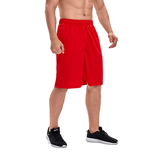 Devoropa Men's Athletic Basketball Shorts Mesh Loose-Fit Performance Sports Workout Training Gym Shorts With Zipper Pockets Red L #TOP1