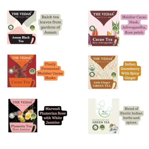 The Vedas Book Of Tea Geschenkset | Verschiedene Teebeutel Geschenkbox | 12 exotische Kräuterteemischungen | 4 Einheiten von jeder Sorte, Netz 48 | Ideal für Firmengeschenke | Tee-Geschenkkorb