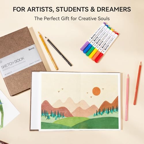 Arrtx Premium A5 Sketchbook, 96 Pages 230 GSM 50% Cotton Acid-Free Paper | Hardcover Art Sketch Book | 8.3 x 5.9 Inch Thick Drawing Pad for Watercolor, Ink, Pencil - 5